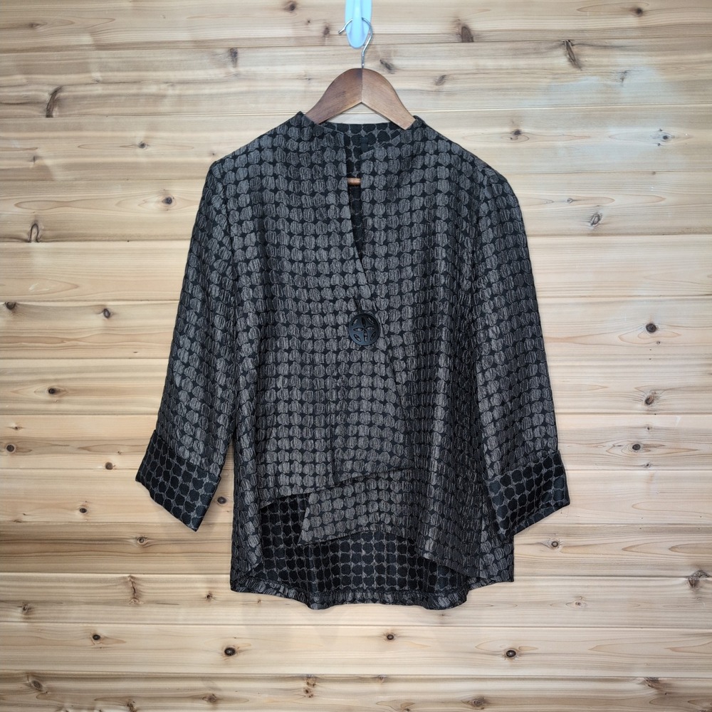 IC by Connie K Womens Bronze Black Textured Jacquard Asymmetric Jacket 5281J L